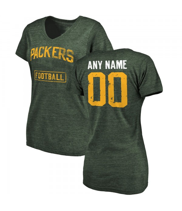 Women's Green Distressed Personalized Tri-Blend V-...