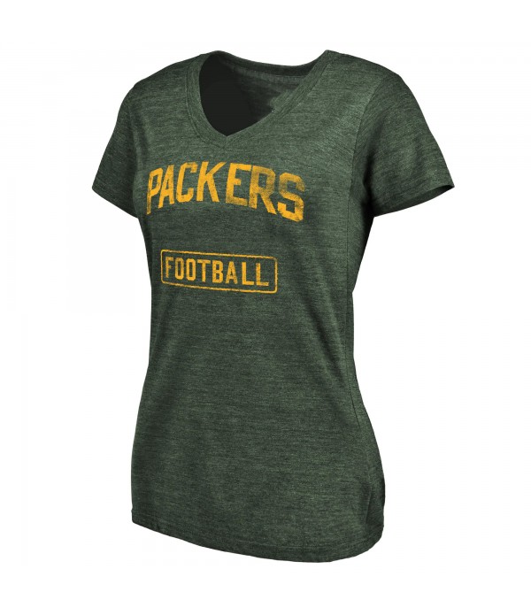Women's Green Distressed Personalized Tri-Blend V-Neck T-Shirt