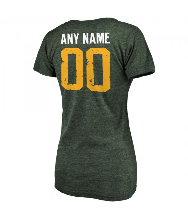 Women's Green Distressed Personalized Tri-Blend V-Neck T-Shirt