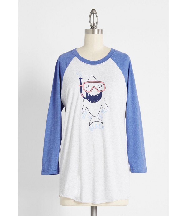 To the Beach Shark Graphic Raglan Tee